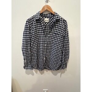J Crew Classic Gingham  Button Down Shirt Navy White Cotton Women Size Medium
